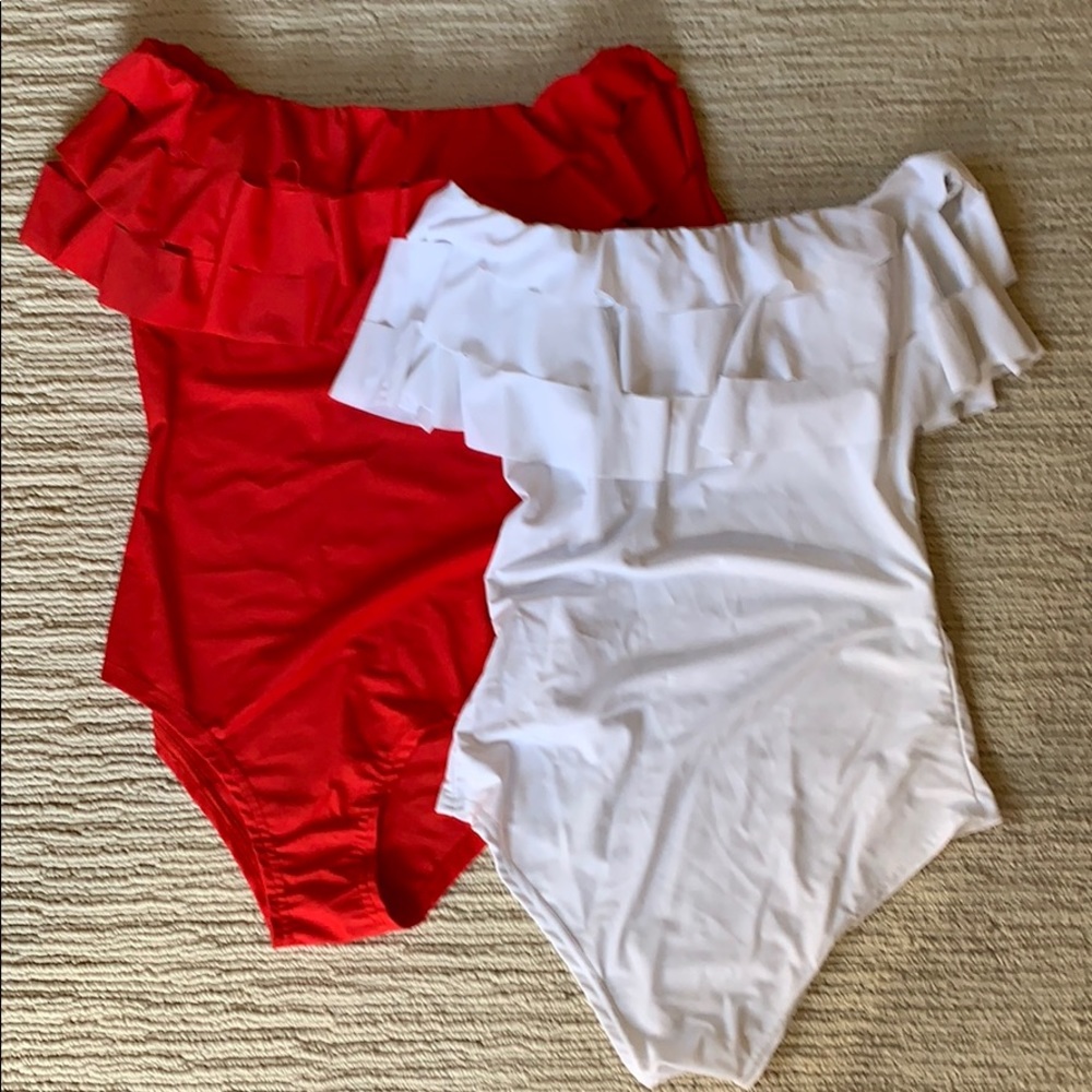 🆕 Off-The-Shoulder Bodysuit 2-pack White & Red
